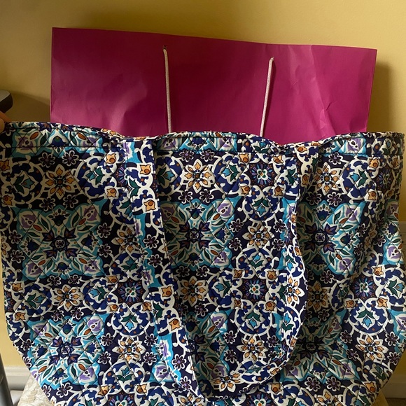 Vera Bradley Black and Blue Patterned Tote - Picture 1 of 2